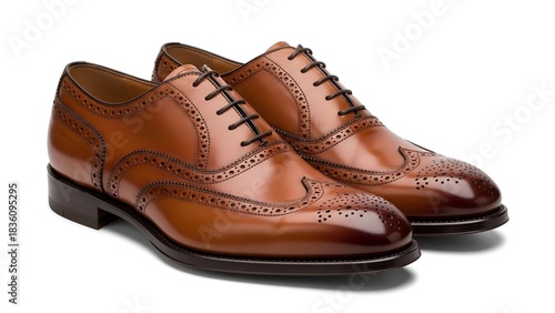 Wallpaper Mural Polished, brown leather men's wingtip dress shoes with black laces, isolated on white Torontodigital.ca
