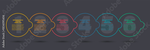 Circular infographic elements. The six steps of the infographic layout process.
