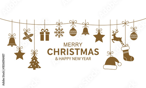 hanging christmas ornaments arranged in a festive layout creating a warm seasonal greeting perfect for modern holiday designs