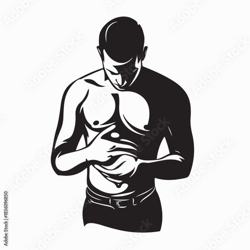 Man Holding Stomach in Pain Silhouette Vector on white background