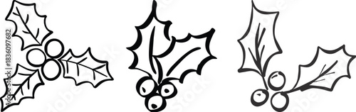 Winter whimsical christmas tree doodle sketch vector illustration. Holiday line art simple party decoration for new year. Minimalist snowflake outline set.Set of hand-drawn Christmas tree doodles 