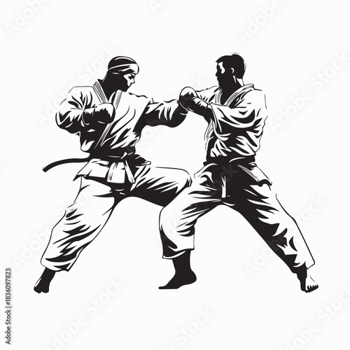 Taekwondo Combat Scene Vector Illustration isolated on white background