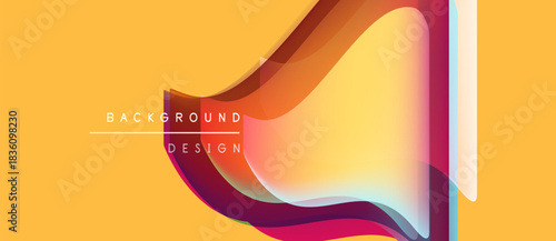 Abstract vibrant design. Orange backdrop features layered translucent shapes, creating dynamic visual effect. Text reads background design.