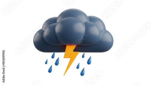 Konstfotografi Dark blue storm cloud with lightning and rain PNG isolated on transparent backgr