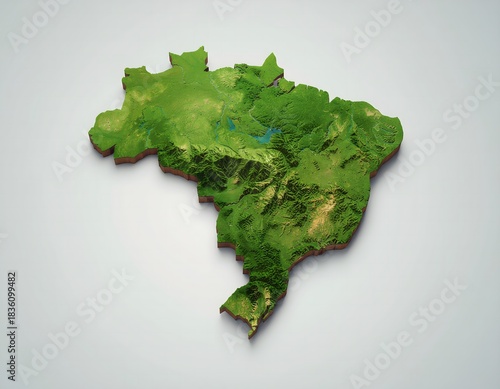 Minimalist 3D map of Brazil, Brasil's islands.