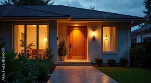 House with a front door and a light on
