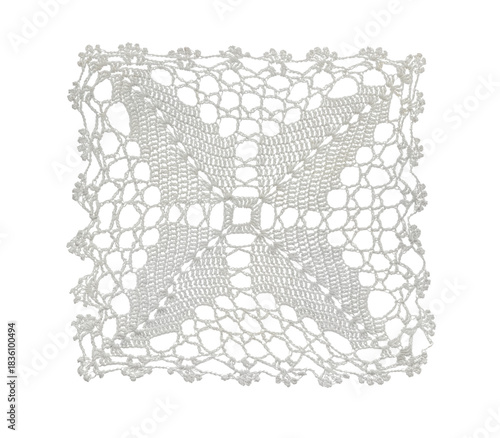 Crocheted lace napkin isolated on a transparent background