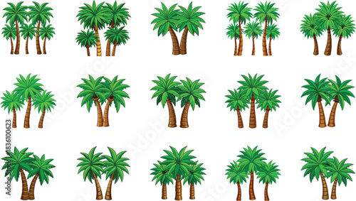 Palm Tree Illustration – Tropical Exotic Island Plant with Lush Green Fronds in Scenic Vector Outline