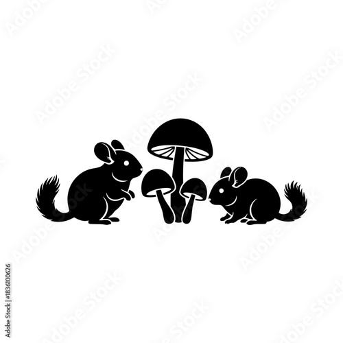 Two chinchillas exploring minimal hollow logs art curiosity