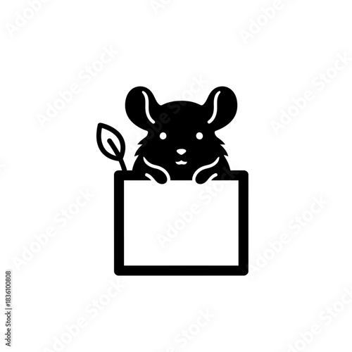 Chinchilla silhouette peeking from minimal box playful