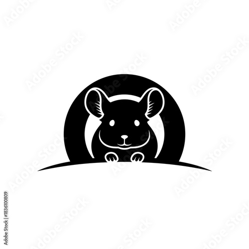 Chinchilla silhouette peeking from a minimal black tunnel