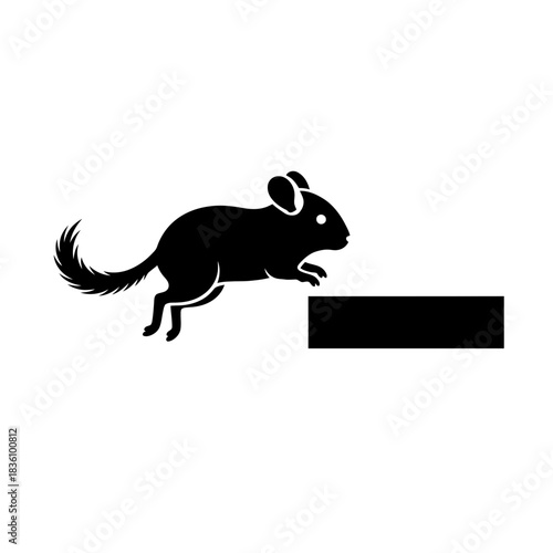 Chinchilla silhouette jumping to minimal platform action scene
