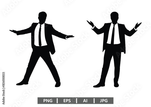 Energetic business leaders celebrate success, gesturing confidently forward