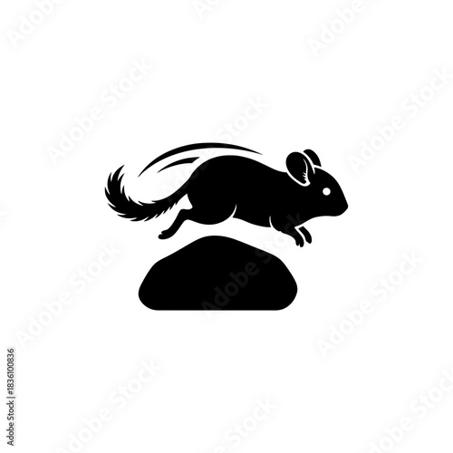 Chinchilla silhouette jumping over a minimal rock