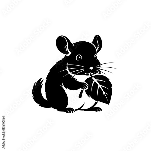 Chinchilla silhouette nibbling leaf minimal cute vector art
