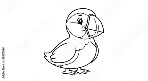 Simple black and white illustration of a toucan bird