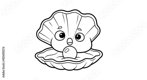 Smiling Oyster with Pearl Cartoon Illustration