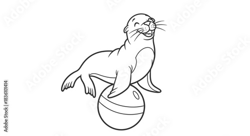 Cartoon Seal Balancing on a Ball