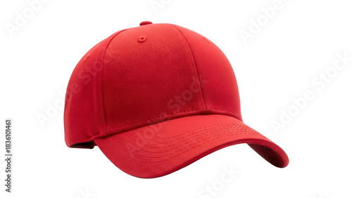 Red baseball cap PNG isolated on transparent background, classic headwear for sports and casual fashion design projects