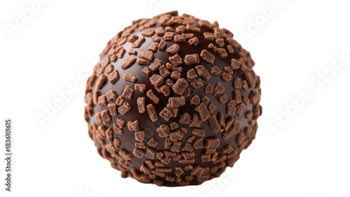 Delicious chocolate truffle covered in chocolate sprinkles isolated PNG, sweet dessert for confectionery and gourmet food concepts