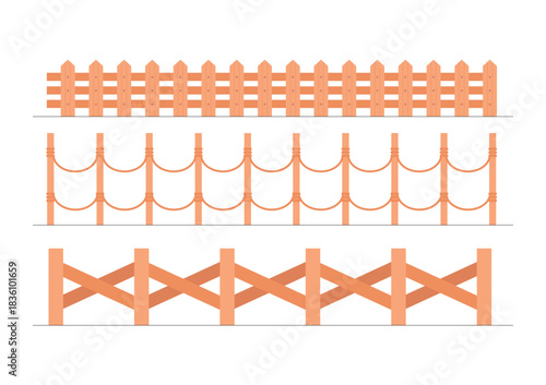 Illustration set wood fence unique design isolated