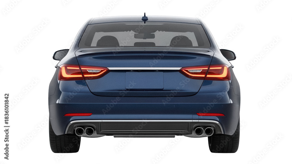 Αυτοκόλλητο Sleek blue sedan car rear view isolated PNG, modern vehicle design with stylish