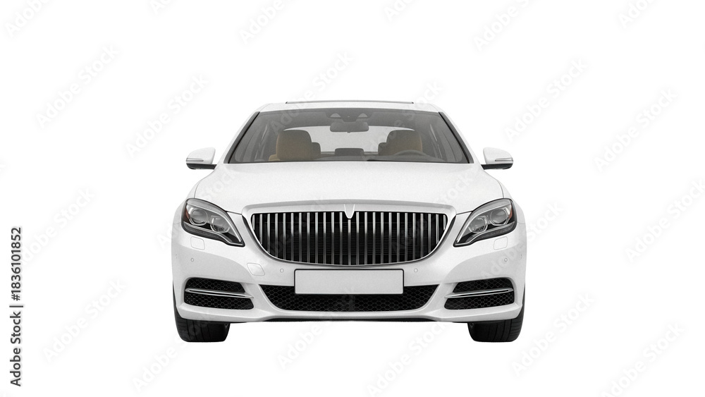 Naklejka premium Elegant white sedan car isolated PNG on transparent background, luxury vehicle for transportation and automotive design projects