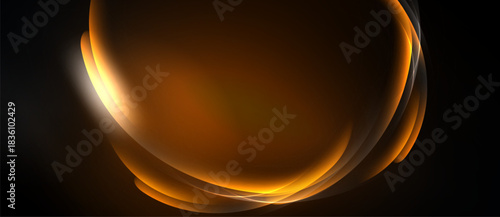 Abstract orange glow. Smooth curves create dynamic shape against dark background. Warm tones dominate composition.