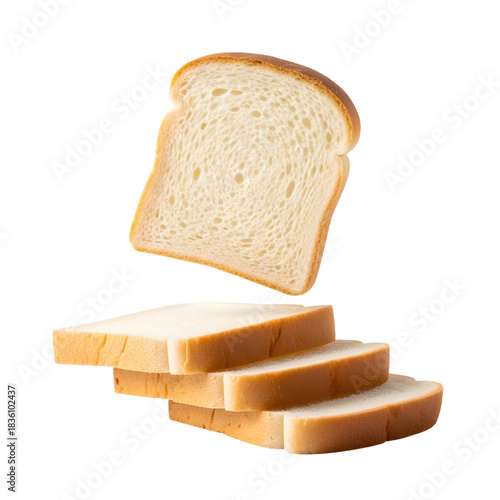 Fresh white bread levitates isolated on transparent background