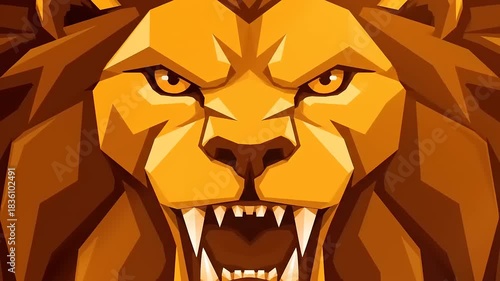 Roaring Lion Heads in Geometric Art Style Animation for Creative Projects