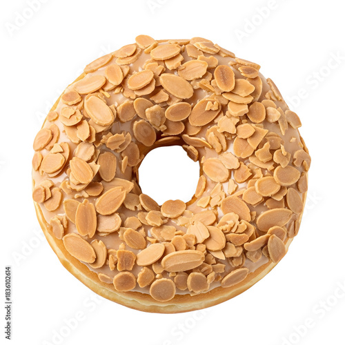 Almond-topped sweet donut. isolated on transparent background