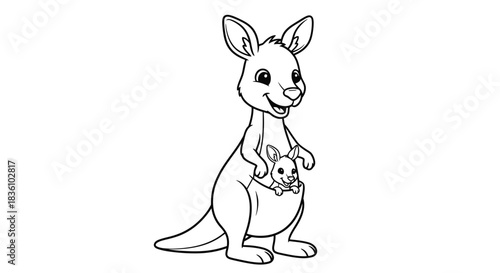 Adorable Kangaroo with Joey Cartoon Illustration