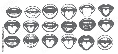  gray scale collection of twenty diverse mouth silhouettes 