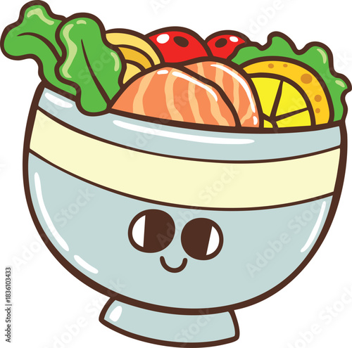 Cute healthy salad cartoon hand drawn character illustration