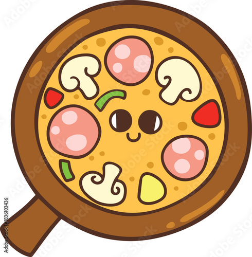 Cute pizza cartoon hand drawn character illustration