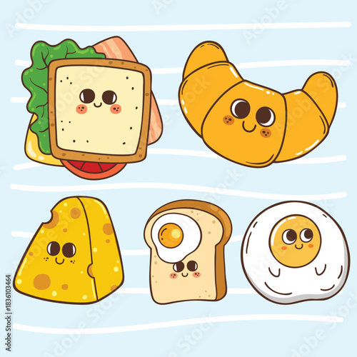 Cute breakfast food cartoon hand drawn character illustration