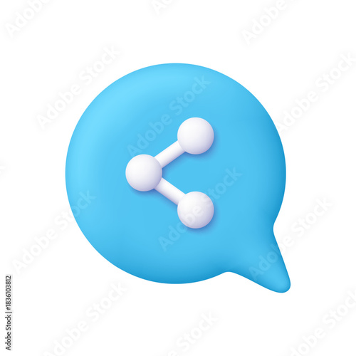 Blue speech bubble with share symbol. Social media, communication, digital connection and user interface concept. 3d vector icon. Cartoon minimal style.