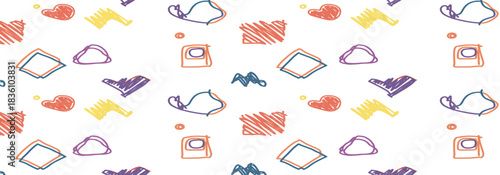 colorful pattern with hearts and other shapes 