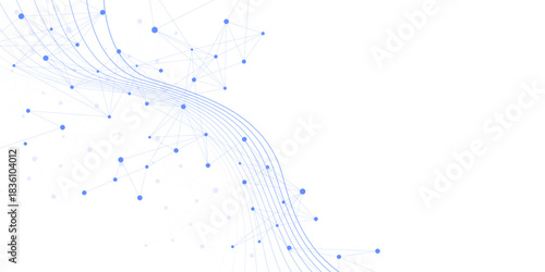 Abstract technology network connection with dots lines. Digital communication and big data visualization. Plexus design for medical, science and technology. Vector