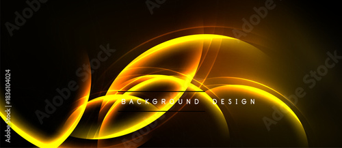 Dynamic golden lines create abstract shapes. Dark background emphasizes bright curves, offering modern design element.