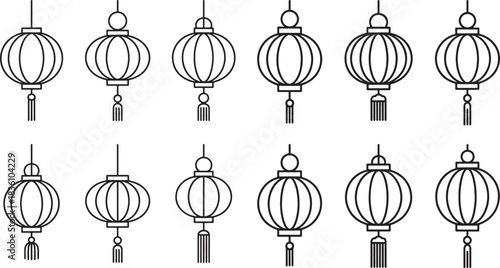Chinese Lantern Thin Outline Collection