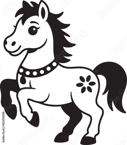 Cute Standing Horse Cartoon Illustration