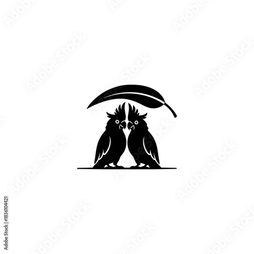 Three cockatoos silhouette standing in minimal semi circle