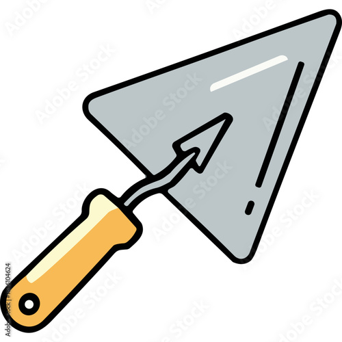 A Flat Design Illustration of a Trowel Tool with a Yellow Handle and Gray Metal Blade on a Black Background