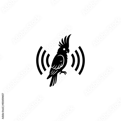 Cockatoo silhouette resting on minimal sun disc