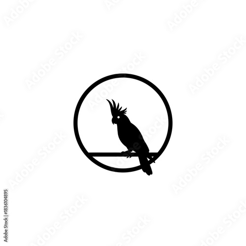 Minimal cockatoo silhouette flying into arch frame vector