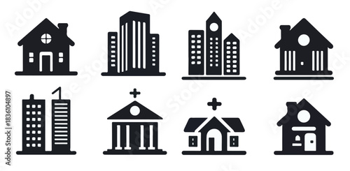 elegant minimalist building icons line art collection