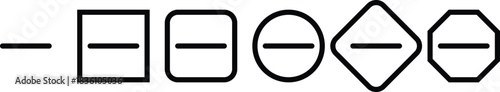 Minus remove icon set , stop sign. Graphic symbol for subtraction, removal, negative, or do not enter concept. horizontal line, dash inside a circle in outline and solid for delete actions, Minus Sign