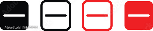Minus remove icon set , stop sign. Graphic symbol for subtraction, removal, negative, or do not enter concept. horizontal line, dash inside a circle in outline and solid for delete actions, Minus Sign