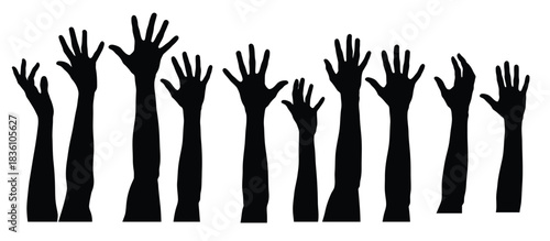 group of hands reaching up in the air 